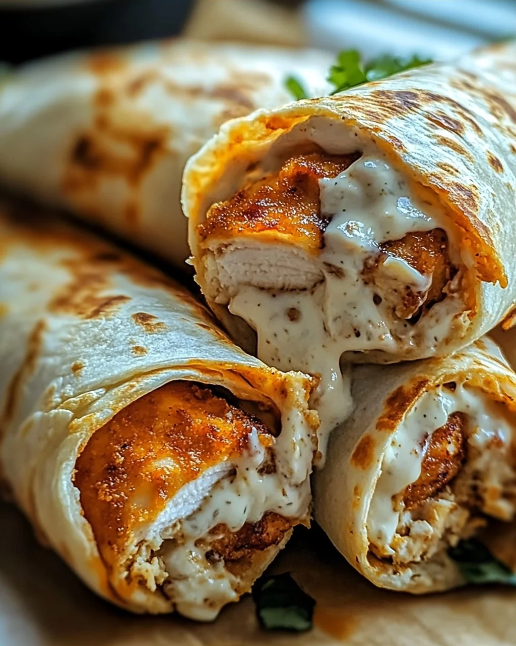 Crispy Cheesy Garlic Chicken Wraps