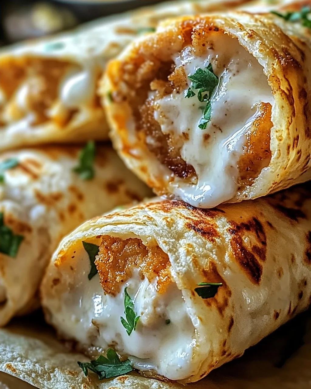 Crispy Cheesy Garlic Chicken Wraps