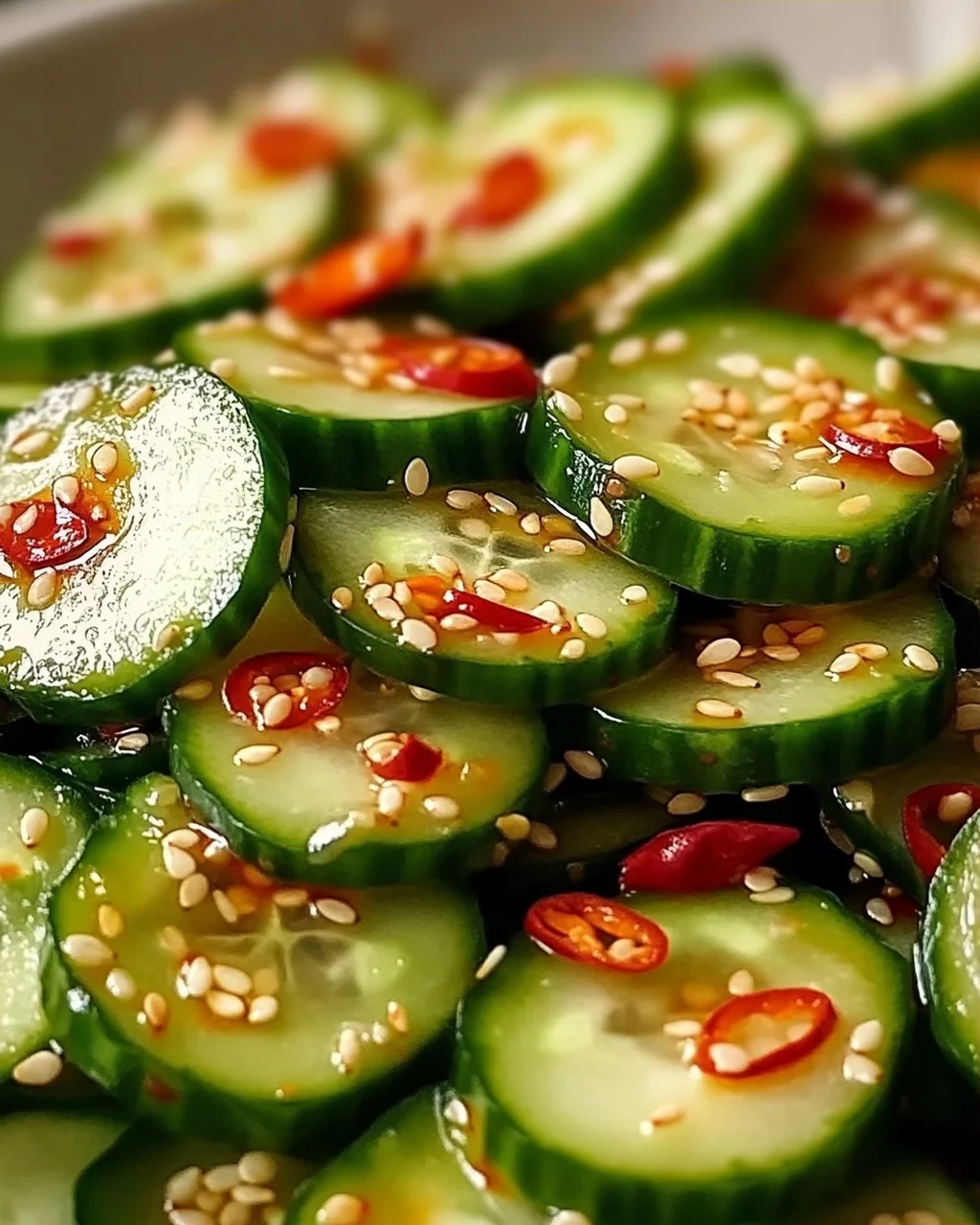 Erfrischender Asiatischer Gurkensalat mit Chili und Sesam