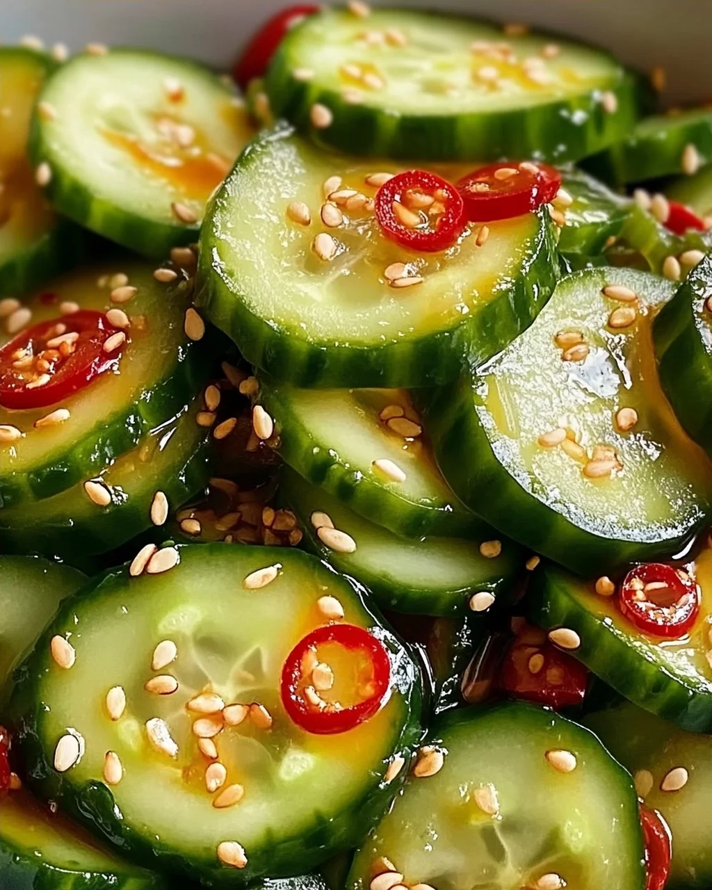 Erfrischender Asiatischer Gurkensalat mit Chili und Sesam