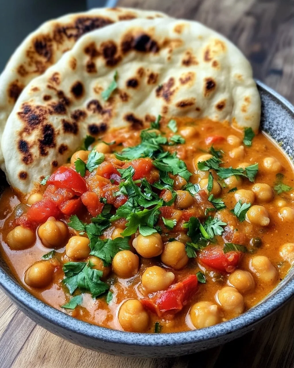 Kichererbsen-Curry mit Naan Brot