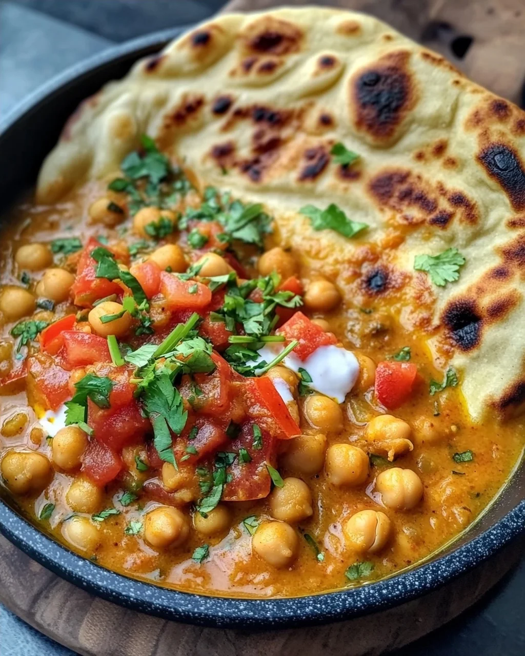 Kichererbsen-Curry mit Naan Brot
