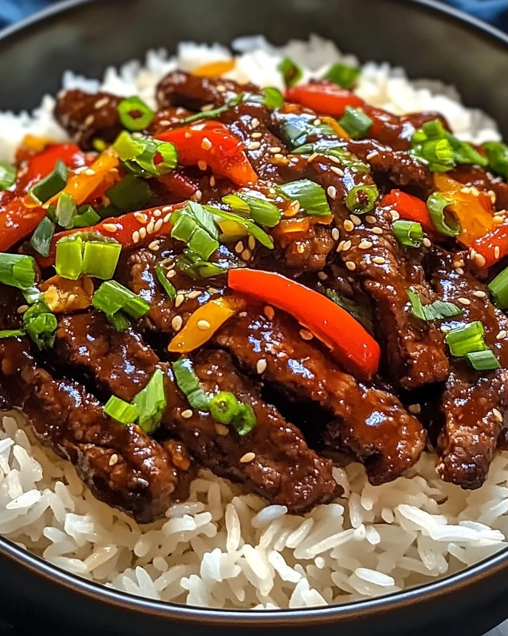 Krosse Chili Rindfleisch Reis in 15 Minuten