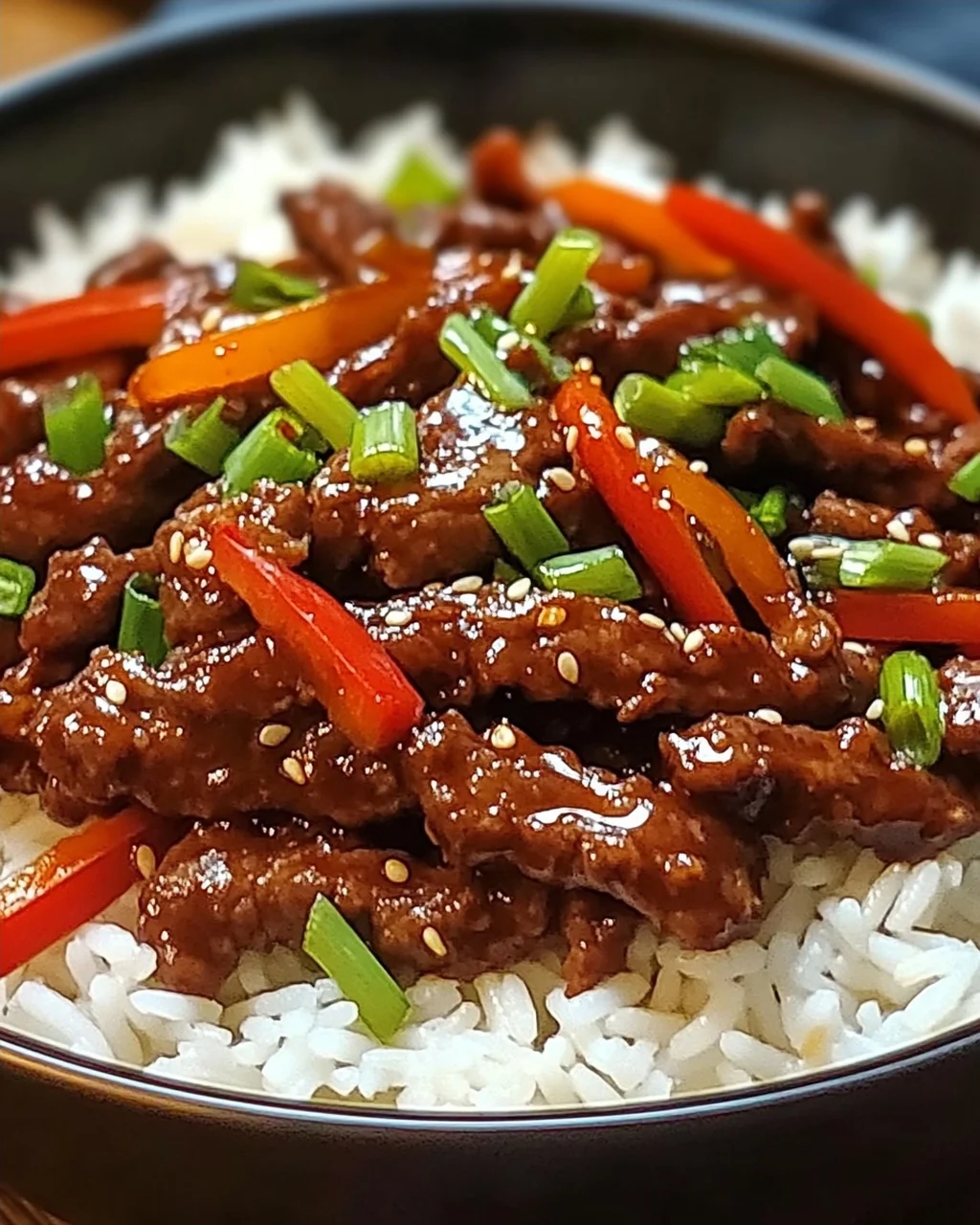 Krosse Chili Rindfleisch Reis in 15 Minuten