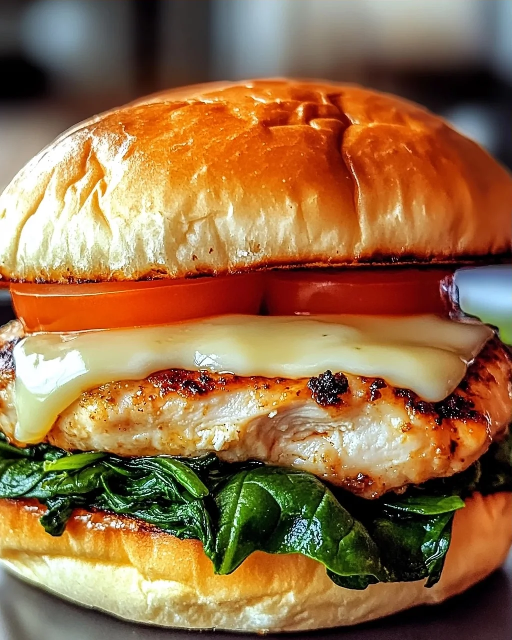 Leckere Weiße Cheddar Spinat Hähnchen Hamburger