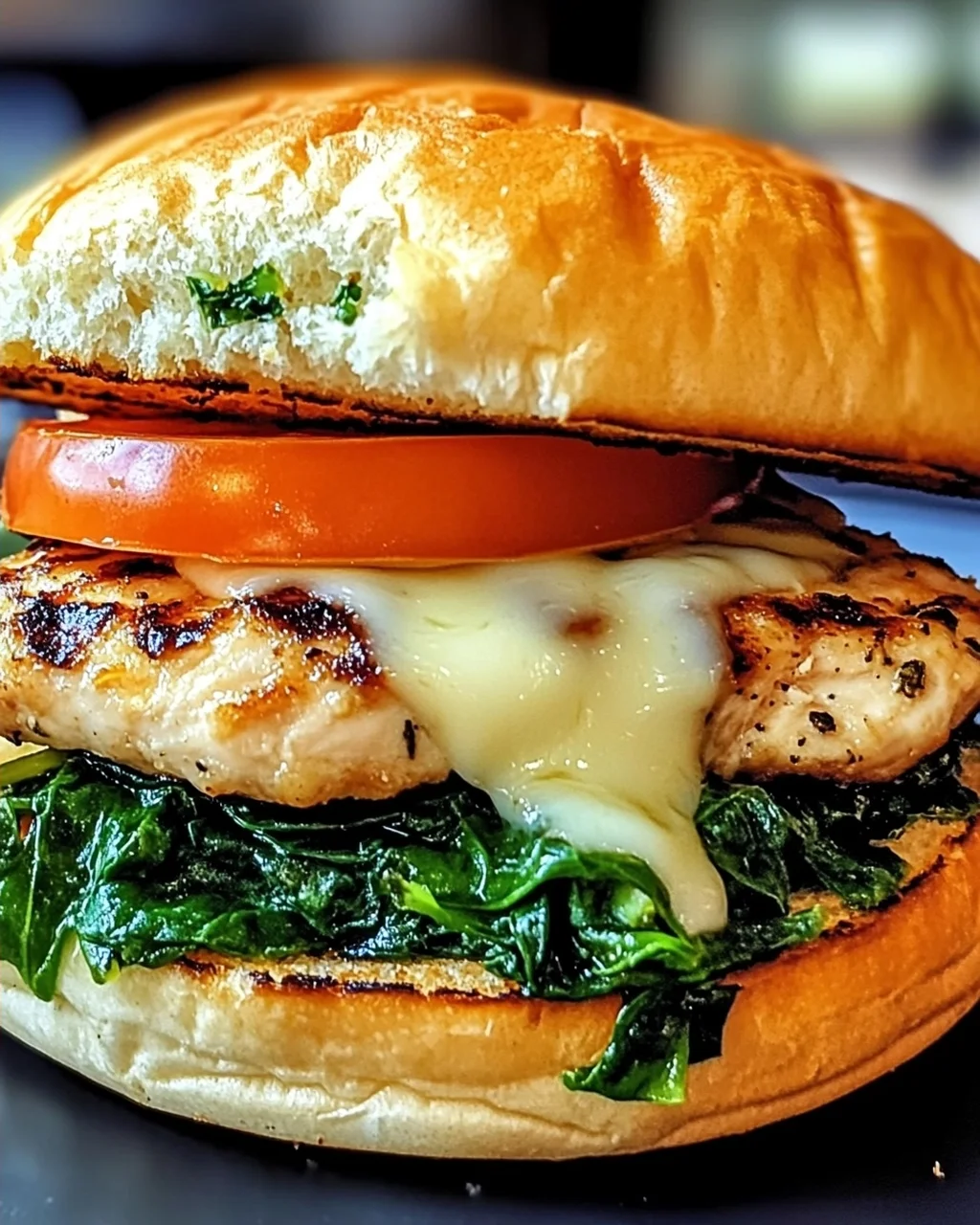 Leckere Weiße Cheddar Spinat Hähnchen Hamburger