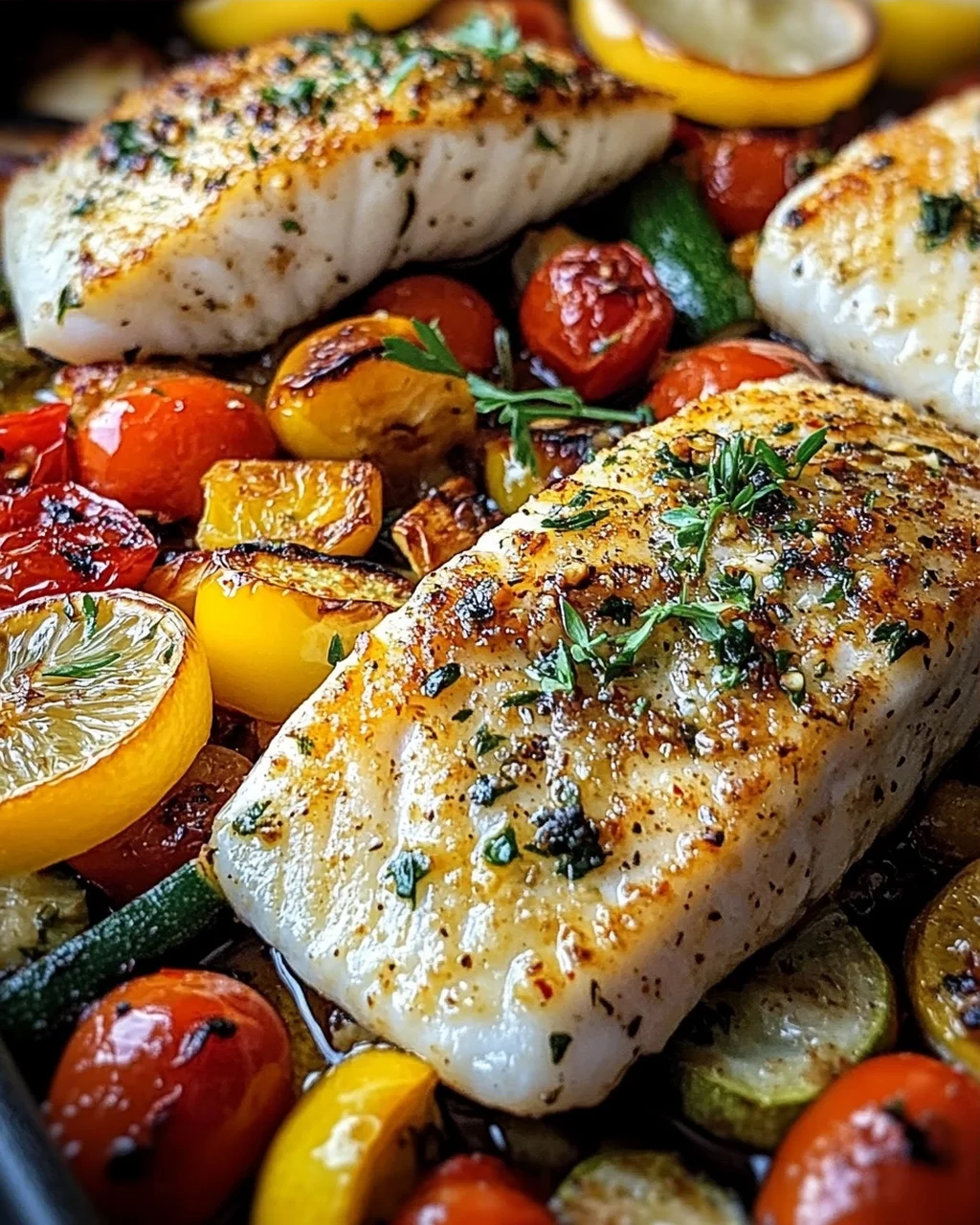 Rezept für mediterran gebackene Fischfilets mit Gemüse