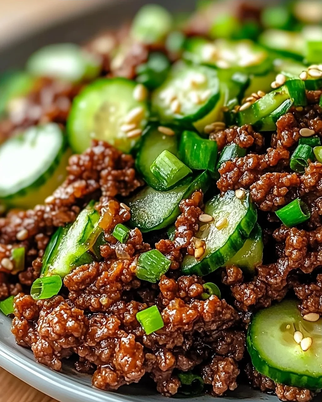 Scharfes Keto Koreanisches Hackfleisch mit Gurkensalat