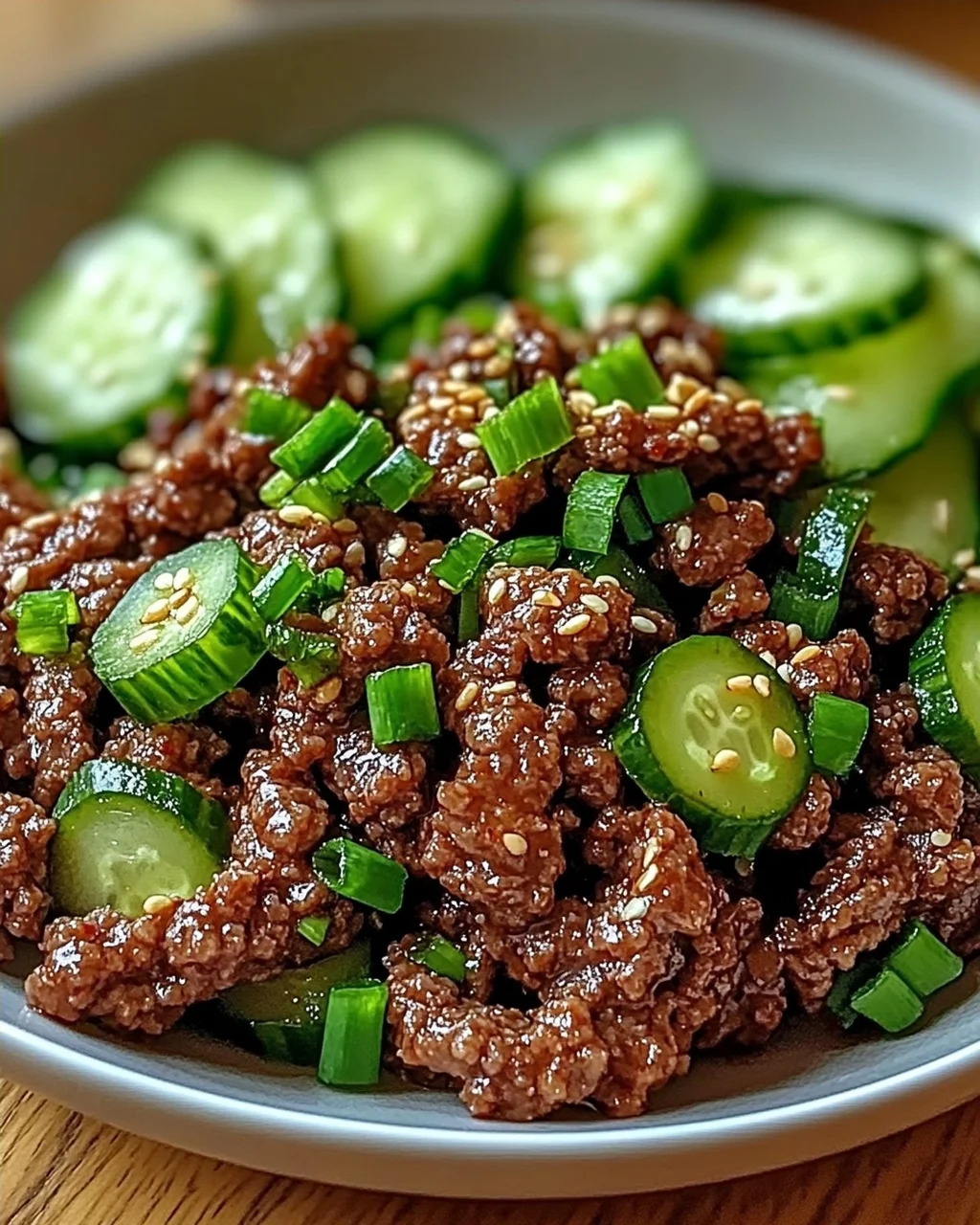 Scharfes Keto Koreanisches Hackfleisch mit Gurkensalat