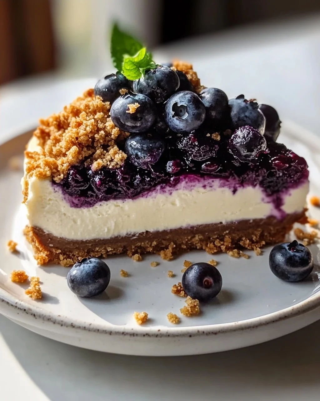 Veganer Blaubeer-Crumble-Cheesecake mit Cashew-Creme Rezept
